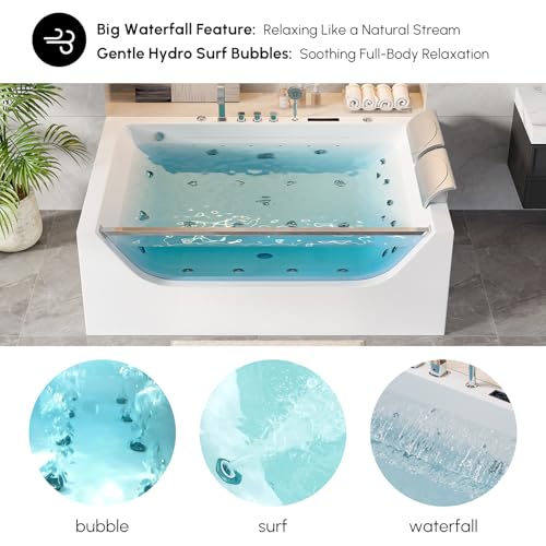 Foto de Bañera de hidromasaje rectangular de 70.8 pulgadas para 2 personas con control de termostato cascada y burbujas hidráulicas (contemporánea) (imagen 4)