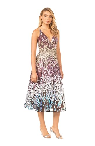 Image of Dress the Population Women's Elisa Sleeveless Plunge Neckline Fit and Flare Midi Dress