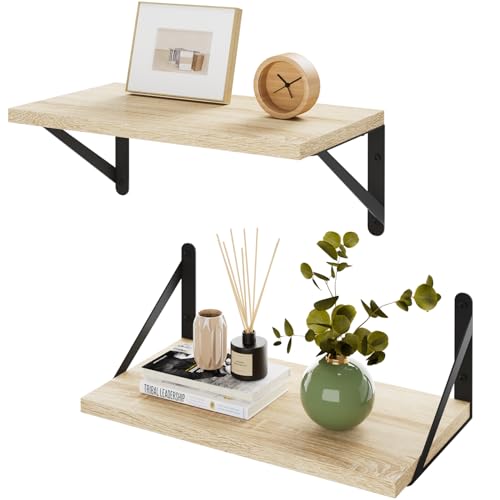IBUYKE Estantes flotantes profundos para pared, juego de 2 estantes flotantes de 8 pulgadas de profundidad, estante de pared de madera de 16 pulgadas de ancho x 8 de profundidad, estantería flotante