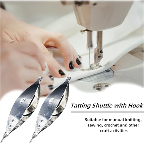 Image of 2 Pcs Metal Tatting Shuttle with Hook Tatting Needle Kit Tatting Supplies for Household Knitting Sewing Weaving