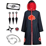 Formemory Akatsuki - Abrigo con capucha para niños, unisex, disfraz de cosplay con cinta para la cabeza, diseño de anillos Akatsuki, Halloween, Navidad, fiesta de disfraces (XXL)