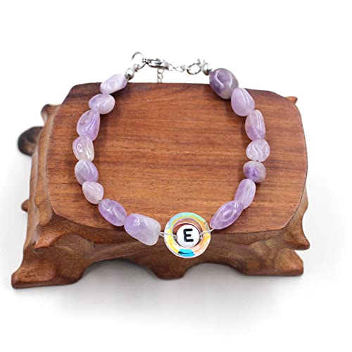 Image of Uloveido Purple Natural Stone and Austrian Crystal Letter Bracelet, Personalized Initial Jewelry for Women A-Z 26 Letters