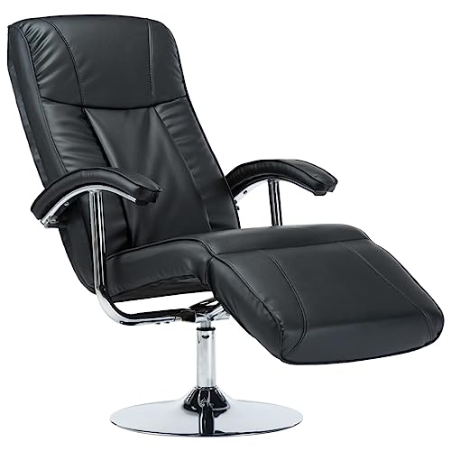 vidaXL Poltrona per TV Reclinabile Morbida Sedia Imbottita Gommapiuma Densa Poltroncina Salotto Relax Nera in Similpelle Telaio in Metallo Cromato
