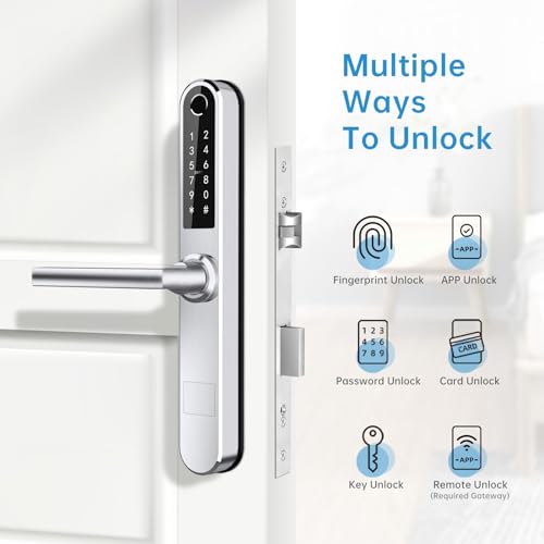 Ruveno Slim Fingerprint Smart Door Lock, Keyless Entry Keypad Door Lock with Handle, Electric Code Lock, Bluetooth Smartphone Access for Front Alumium Swing Wooden Door(Silver) - Image 3