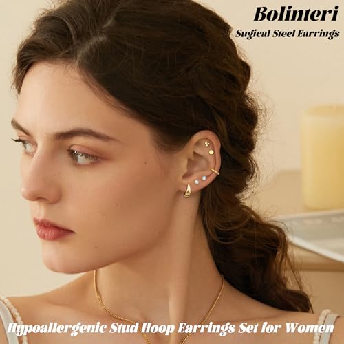 Hypoallergenic Flat Back Earrings for Women Surgical Steel Earrings for Sensitive Ears 20G Stainless Steel Earring Stacks Small Flatback Stud Hoop Cartilage Earring Set for Multiple Piercing Jewelry2