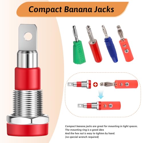 Image of 10 PCS Banana Jack Socket Female Banana Plug Connectors Bananas Jack Red and Black Female Socket Binding Post Adapter Brass Soldering Females Sockets Binding Post Adapter for DIY Test Projects