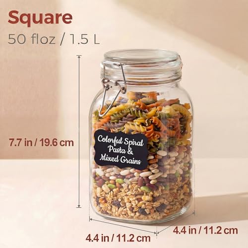 Image of 50oz Large Square Glass Jars with Airtight Lids, Wide Mouth Mason Jars 3P | Air Tight Glass Food Storage Containers with Lids Keep Food Dry & Fresh, Best Canister for Flour, Sugar, Cereal, Rice, Coffee