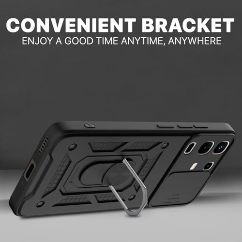 Image of Outlouders Back Cover for Infinix Note 50x 5G | D10 Tough Armor 360 Protection Case with Sliding Camera Shield & Ring Holder Stand Bumper Case (Black)