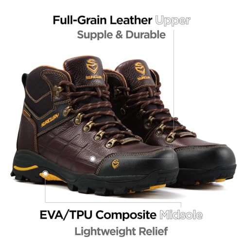 Image of SUREWAY Men's 6 inch Soft /Steel Toe Lightweight Waterproof Work Boot - Leather,Lace Up,Oil /Slip Resistant Dual-Density Comfortable EH Construction Industrial Ankle Safety Men Work Boots,Roofing, Hunting