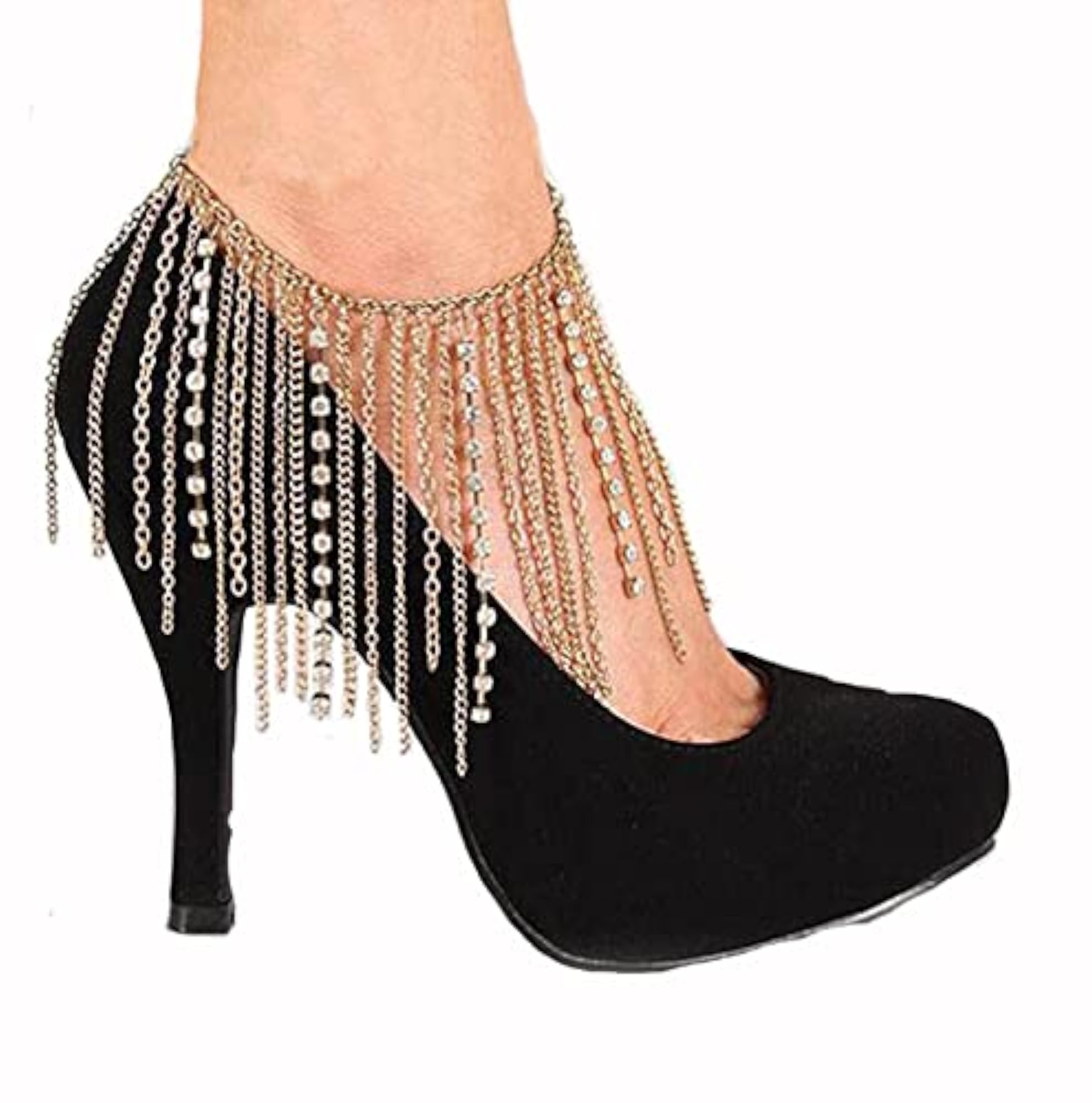 Women's Rhinestone Chain Ankle Bracelet, Golden