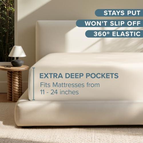 Bare Home Deep Pocket Fitted Sheet (Twin XL - 24" Pocket, Sand) - image 3