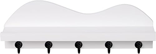 Miniatura 6 de Soporte para llaves de pared, de madera, con 5 ganchos de metal resistentes para bolsos, abrigos, paraguas, organizador de correo de 15 pulgadas