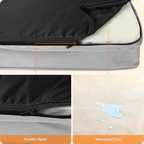 HMTOPE Orthopädisches Hundebett, 9cm Dicke Hundekissen für Mittelgroße Hunde, Abnehmbar und Waschbar Hundematte, rutschfeste Unterseite, Wasserdichtes Innenfutter, 91 cm, Hellgrau