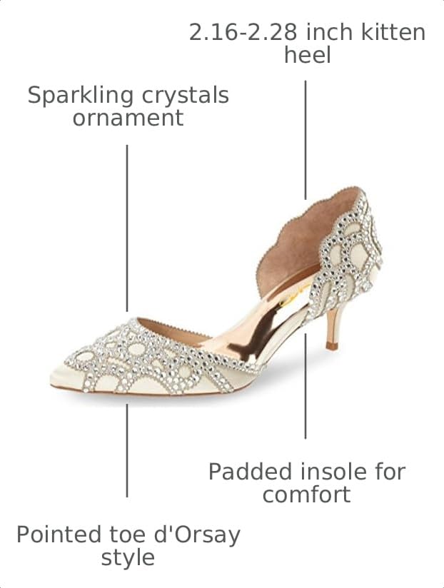 Image of XYD Women's Pumps, Elegant Pointed Toe, D'Orsay Kitten Low Heels, Rhinestone Studs, Slip-On Satin Shoes for Wedding