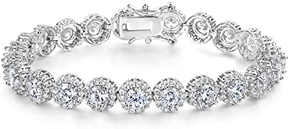 Gemsme Tennis Bracelet for Women 1 Row 18K White Gold Plated 5mm Round Cubic Zirconia Bracelets 8.5 Inch