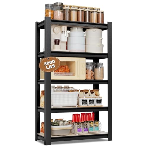 Image of WORKPRO 5-Tier Black Shelving with Board, 24.1 inchWx16.2 inchDx60 inchH, 3000LBS Load | Boltless, Adjustable,Waterproof Board, 3000lbs Heavy Duty