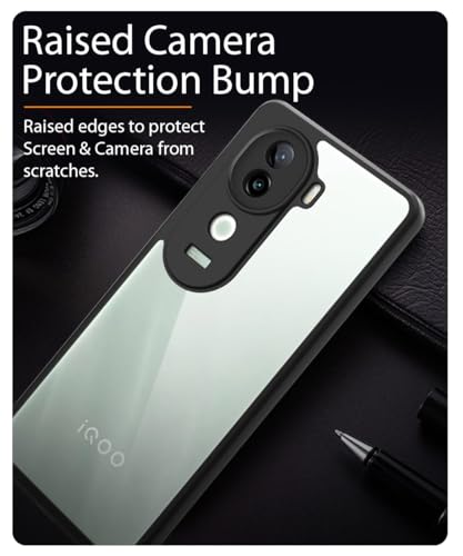 Image of WOW IMAGINE Shockproof Hybrid Back Cover for iQOO Z9s 5G | Vivo V40e 5G | Hard Slim fit Back Case | PC & TPU | Clear Transparent Case - Black