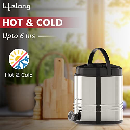 Image of Lifelong 8.5 litres Insulated Stainless Steel Water Jug| Thermos Jug| Hot & Cold | Easy to Carry Handle| Leakproof Tap| Spill-Proof Airtight Lid (LLWMJ85, Silver)
