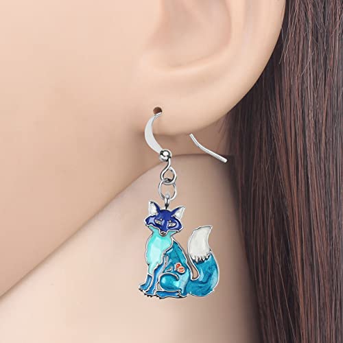 Alloy Cartoon Fox Earrings Enamel Drop Dangle Fashion Jewelry For Women Girls Anime Charm Gift (Blue) #TOP1