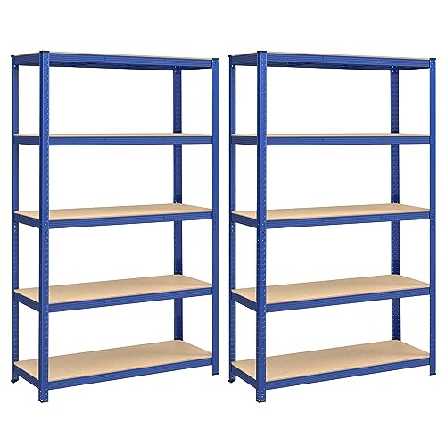 SONGMICS Schwerlastregal 2er Set Kellerregal Lagerregal Regal 60 x 120 x 200 cm Regal mit Stahlgestell jeweils bis 750 kg belastbar 5 verstellbare Ablagen blau GLR060Q02