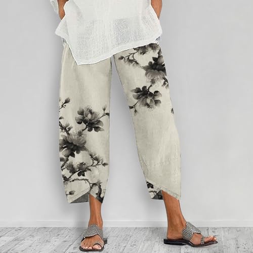 Women's Capri Pants Japanese Art Print Pants Summer Casual Unique Graphic High Waist Elastic Cropped Wide Leg Trousers2