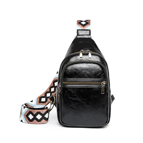 Image of FAYBA Small Sling Bag for Women Crossbody Fanny Pack, PU Leather Wide Guitar Strap Chest Sling Backpack Purse Black