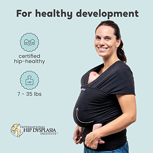 Image of Cuddlebug Baby Wrap Carrier for Newborn (7-35 lbs) - Soft Stretchy, Breathable Infant Baby Carrier Wrap - Hip Healthy Baby Sling Wrap for Hands Free Baby Wearing, Cotton Blend (Black)