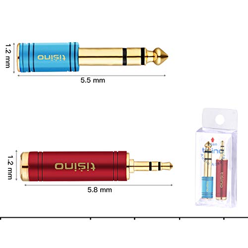 Tisino Stereo Headphone Adapte, 1/8 Inch Female To 1/4 Inch Male & 1/4 Inch Female To 1/8 Inch Male Aux Converter - Red & Blue, 2Pcs #TOP4
