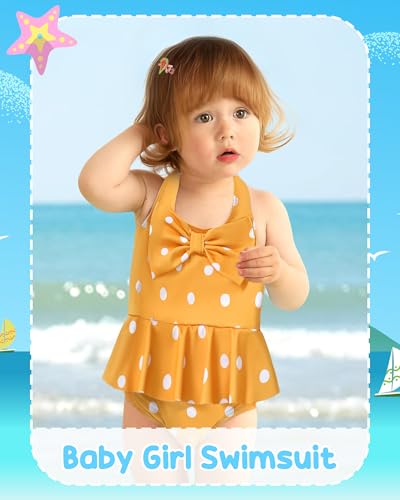Kucnuzki Baby Girl Swimsuit Newborn One Piece Bathing Suit Bow Tie Bikini Tankini Infant Swimwear with Hat2