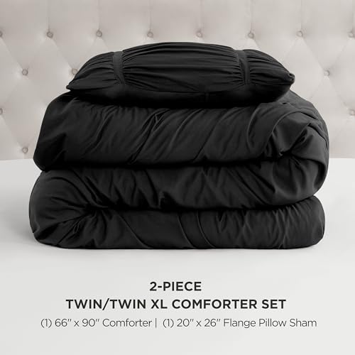 Image of Juicy Couture Ribbon Ruched 2 Piece Twin /Twin XL Comforter Set, Black Bedding Ensemble