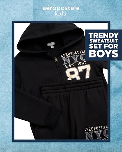 AEROPOSTALE Boys Sweatsuit Set - 2 Piece Soft Fleece Boys Zip Up Hoodie Sweatshirt & Jogger Sweatpants (Sizes 8-12)2