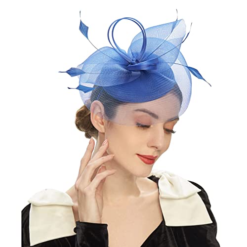 Fascinators Hats For Women Tea Party Tea Party Fascinator Kentuckys Derbys Hat Fascinator Pillbox Hat Headband For Cockt Blue #TOP17