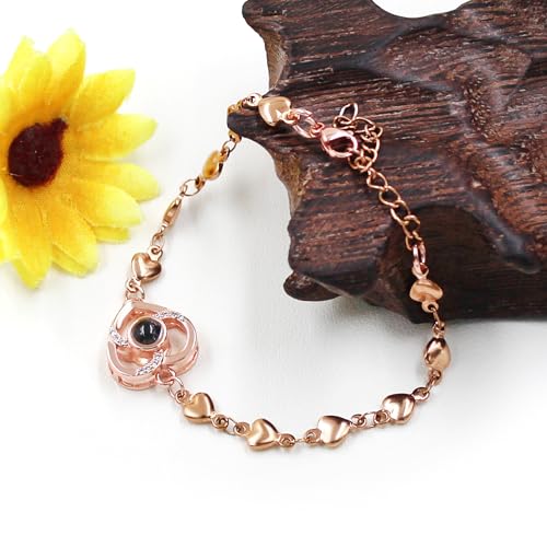 Image of Uloveido Cute Stainless Steel Heart Link Chain Bracelet | 100 Different Languages I Love You Projection Bracelets for Women Girls