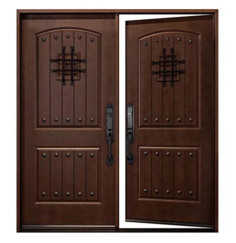 Dark Walnut Fiberglass Doors,Front Entry Double Doors with SpeakeasyFMKA (36'x36'x80', Right Hand - in Swing)
