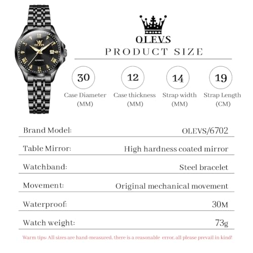 Image of OLEVS Womens Automatic Watch Diamond Luxury Date Ladies Dress Classic Self Winding Wrist Watches