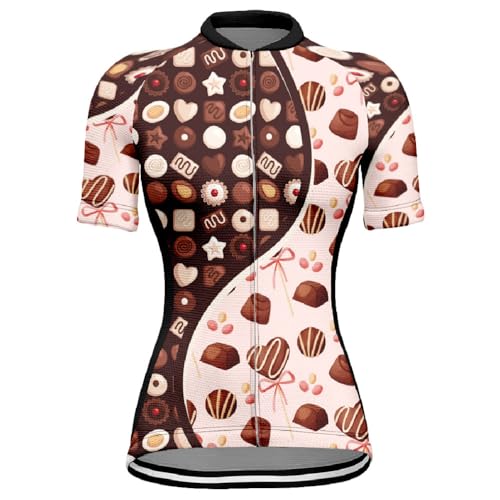 Mateju Maillot Ciclismo para Mujer, Chocolate Ropa Ciclismo Exterior Cómodo Transpirable, Verano Secado Rápido Camisetas Manga Corta Camiseta Elástico (Estilo 5a,4XL)