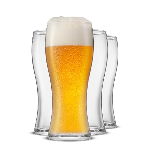 JoyJolt Callen Beer Glasses Set of 4 (FOUR). Pint Glass Capacity, Craft Beer Glass, Pilsner Beer Glass and IPA Beer Glass. 15.5oz Beer Glassware Cup. Classic Beer Glasses for Men