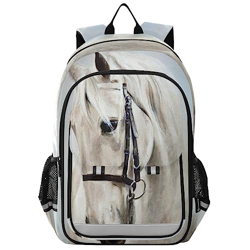 Mnsruu Zaino con cavallo per ragazzi e ragazze, zaino con cavallo bianco, zaino per studenti, zaino per la scuola elementare e adolescenti, Cavallo Pony, Taglia unica