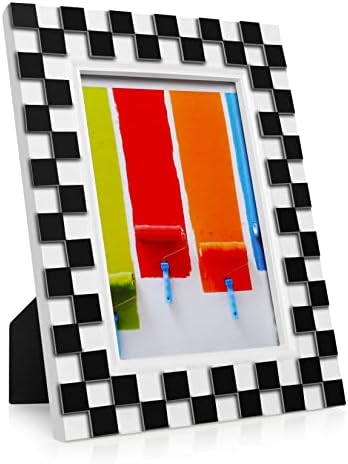 FJXMFRAME 5x7 Black and White Picture Frame Hand-Crafted Resin Checkered Picture Frame for Tabletop & Wall Display, Unique Classic Photo Frames 5x7