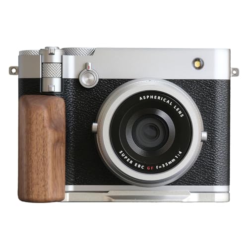 FUJIFILM GFX100RF 専用 カメラウッドグリップ 高級檀木材 木製ハンドル メタルベース L型グリップ ハンドメイド カメラケージ 軽量設計 (赤茶色+ホワイト)