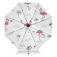 RPLIFE Cute Flamingos Umbrella for Rain, Lightweight Portable Auto Open Close for Women, Travel Umbrellas for Rain, Wind and Sun