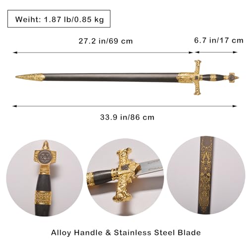 33.8" Stainless Steel King Solomon Sword Star of David Collection Cosplay