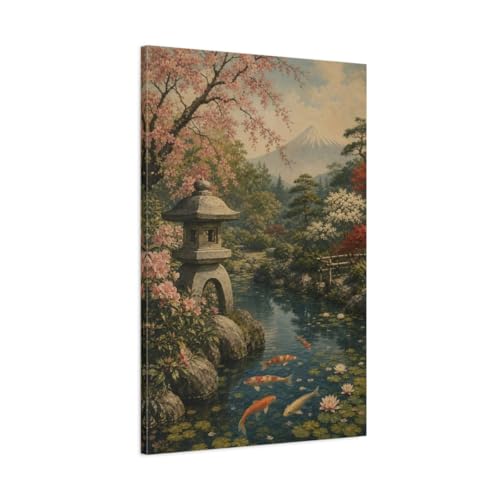Toile paysage de carpe koi verticale pour habiller un grand mur vide au-dessus du canapé