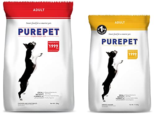 Image of Purepet Chicken and Vegetable Adult Dry Dog Food - 20kg & Smoked Chicken Adult Dog Food, 17.25kg