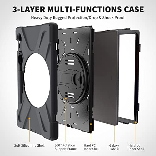 Gerutek Samsung Galaxy Tab S8/S7 11 inch Tablet Case Shockproof , Heavy Duty Rugged Durable Case with Pencil Holder ,360° Kickstand/Hand/Shoulder Strap Protective Cover for Galaxy Tab S8/S7 , Black