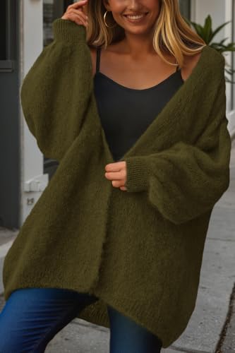 dowerme Women Open Front Cardigans Trendy Fall Long Sleeve Drop Shoulder Soft Knit Slouchy Sweater Winter Clothing 2026(Army Green,X-Large) — view 5
