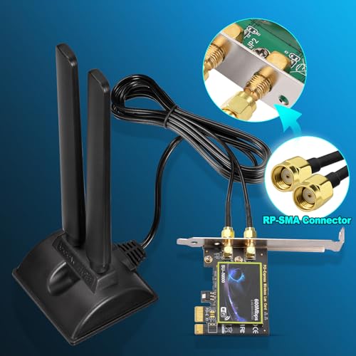 Eightwood Antena WiFi 6E de Triple Banda 2.4GHz 5GHz 6GHz RP-SMA Antena Base magnética para PC de Escritorio PCI-E 6E Tarjeta Bluetooth Adaptador WiFi USB Router inalámbrico - imagen 6