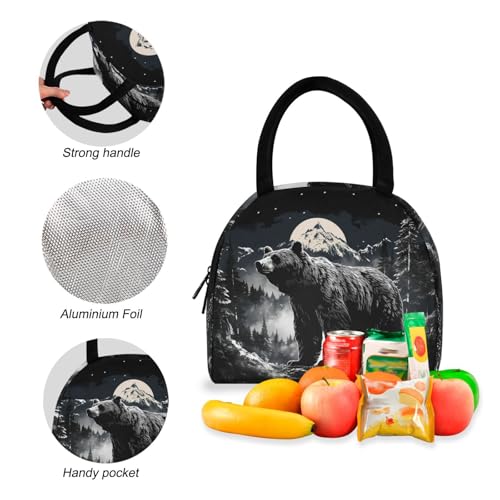Backpack Lunch Box Set Large Capacity Travel Backpacks and Insulated Lunch Bag for Commute Hiking Picnic Night Bear Print4