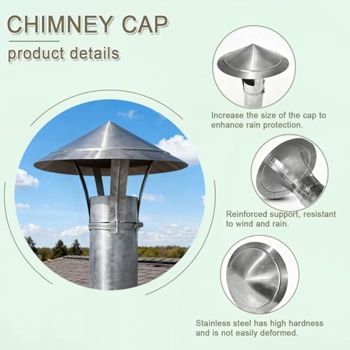 Heavy Duty Fireplace Chimney Cover Rain Cap, Easy Assembly 5.1"-11.8" Sizes, Stainless Steel Wood Stove Pipe Guard for Cooking, Camping, and Venting Solutions