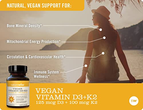 Naturewise Vegan Vitamin D3 5000Iu (125 Mcg) + Vitamin K2 (100Mcg Vitamk7) Healthy Muscle Function, And Immune Support, Non-Gmo, Gluten Free In Cold-Pressed Olive Oil #TOP5